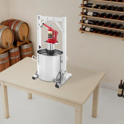 3.2 Gal Fruit Press, 12L Manual Stainless Steel Juice Maker w/Dual Stainless Steel Barrels, Hydraulic Jack-for Cider Grape Apple Tincture Olive Oil Making