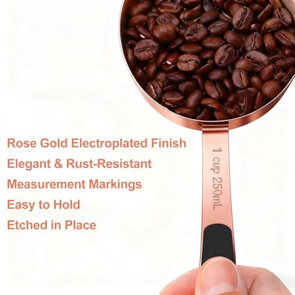 Bopei Measuring Cups and Spoons Set, Rose Gold Plated Stainless Steel 10 Piece for Cooking and Baking (5 Cups + 5 Spoons RoseGold) - color: Rose Gold