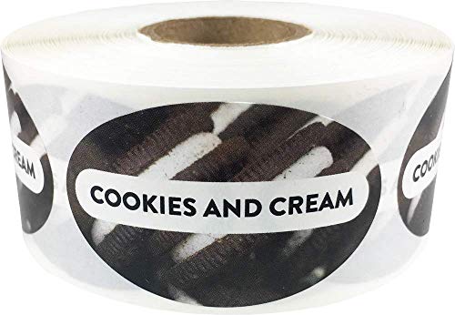 Cookies and Cream Grocery Store Food Labels 1.25 x 2 Inch Oval Shape 500 Total Adhesive Stickers - color: Cookies and Cream