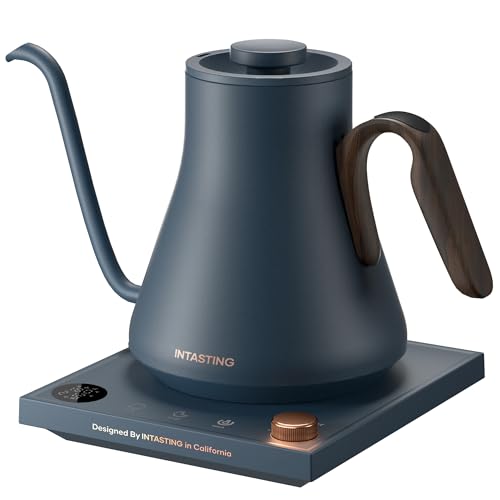 INTASTING Electric Kettle, Gooseneck Electric Kettle, ±1℉ Precise Temperature Control, Stainless Steel Interior, Quick Heating for Pour Over Coffee, Tea & Boiling Water, 0.9L (Navy Blue) - color: Navy Blue