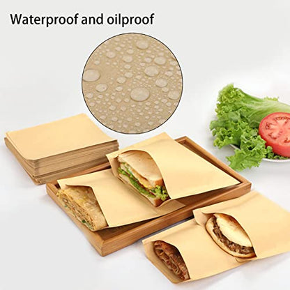 200 Pcs Paper Sandwich Bags 7.9 x 8.6 Inch Greaseproof Wax-lined Brown Lunch Bag Bakery Bags for Cookies Sandwich Snacks Popcorn Doughnut - size: 7.9x8.6 inch-200pcs