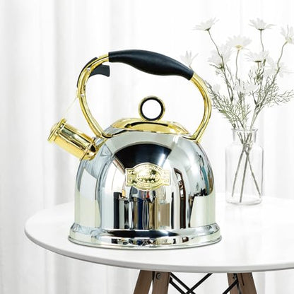 Tea Kettle for Stovetop, Food Grade Stainless Steel Water Kettle, Tea Pot for Home & Kitchen, 3.0 Qt - color: Gold