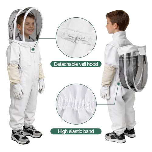 Bee Suit, Full Body Beekeeping Suit with Veil Hood (3‘3’‘ - 4’5‘’) | Professional Beekeeping Outfit, Includes Gloves, for Beekeepers and Beginners - size: Kids for 3‘3’‘ - 4’5‘’