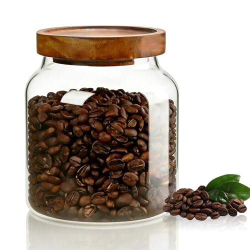 1PC Glass Storage Jars with Airtight Lids, 64 fl oz (1900ml) coffee container with Wooden Lid, Glass Pantry Canister for Beans, Rice, Sugar and etc - color: N-clear -（1PC，64FL OZ/1900ML）