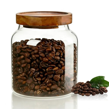 1PC Glass Storage Jars with Airtight Lids, 64 fl oz (1900ml) coffee container with Wooden Lid, Glass Pantry Canister for Beans, Rice, Sugar and etc - color: N-clear -（1PC，64FL OZ/1900ML）