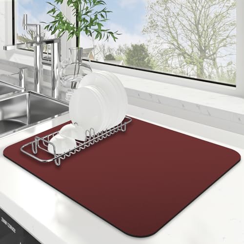 WISELIFE Dish Drying Mat Super Absorbent Drying Mat Large Dish Drying Mats for Kitchen Counter Easy Clean Dish Mat Kitchen Drying Mat15"x 18" Classic Red - color: Classic Red, size: 18" x 15"