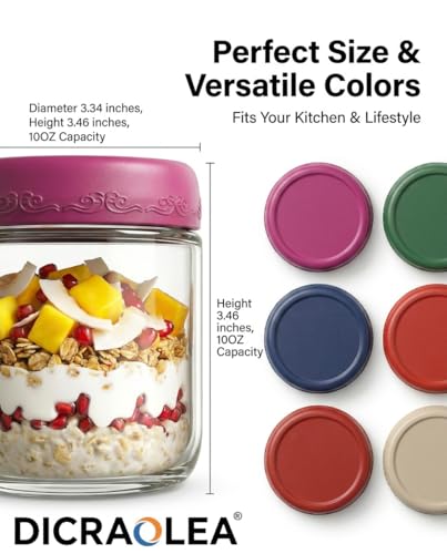 10oz 4Pack Glass Overnight Oats Jars Containers with Airtight Leakproof Lids, Reusable Mason Jars for Meal Prep, Yogurt Parfaits, Smoothies, Salads & Healthy Breakfasts (10 OZ-4-1) - color: 10oz-4-1