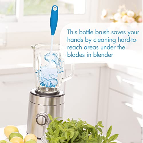 2 Pack Long Handle Bottle Scrubbing Brushes, Water Bottle Cleaner for Washing Glasswares, Wine Decanter, Hydro Flask Tumbler, Sinks, Food Jars - color: Blue