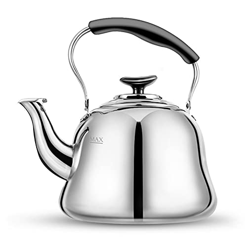 Tea Kettle Stovetop Whistling Teakettle ClassicTeapot Stainless Steel Tea Pots for Stove Top with Heat-resistant Folding Handle Mirror Finish, 2 liters | Premium Food Grade Stainless Steel Whistling Tea Kettle with Heat-Resistant Folding Handle for Fast B