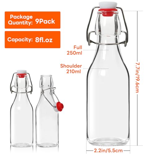 AuroTrends 8 oz Swing Top Glass Bottles with Lids 9 Pack- Airtight Flip Top Glass Bottles for Vanilla Extract, Home Brewing, Beverages, Oil & More - size: 8fl.oz-9Pack