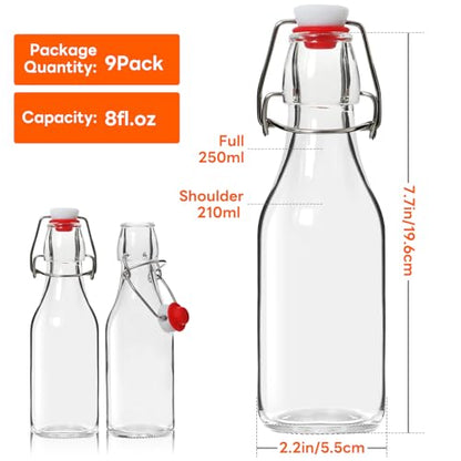 AuroTrends 8 oz Swing Top Glass Bottles with Lids 9 Pack- Airtight Flip Top Glass Bottles for Vanilla Extract, Home Brewing, Beverages, Oil & More - size: 8fl.oz-9Pack