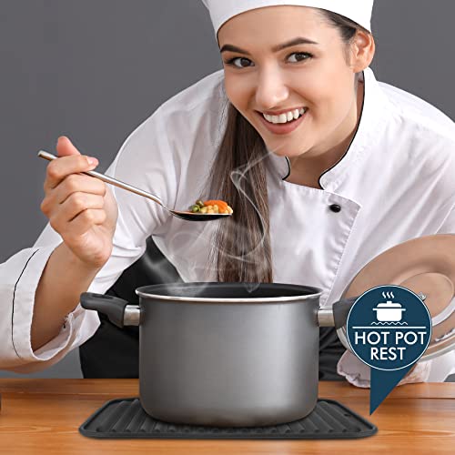 HOTEC 446℉ Heat Resistant BPA Free Silicone Trivets for Hot pots and Pans, for Kitchen Counter Dish Drying Mat, Set of 2 Dark Grey - color: Dark Grey
