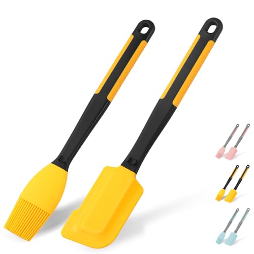 Extra Long Silicone Pastry Brush+Spatula - Heat Resistant, for Baking, Scraping, Mixing, BBQ, Grill, Kitchen, Cooking, Spread Oil, Butter (Yellow Brush+Spatula) - color: Yellow Brush+Spatula