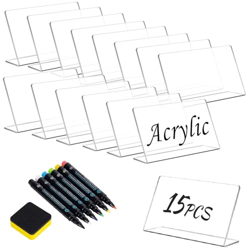 15 Pcs Acrylic Mini Chalkboard Labels for Food, 3X5 Inch Food Label Table Sign Cards, Mini Chalkboard Labels, Reusable Buffet Displays, Bright White, Includes 6 Liquid Chalk Markers - color: White