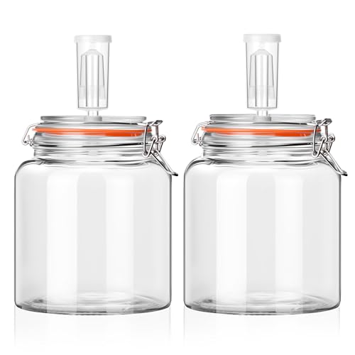 0.6 Gallon Fermentation Jars with Airlocks, 2 Pack Glass Fermenting Kit, Wide Mouth Brewing Jars for Sauerkraut, Kimchi, Kombucha, Pickles & Probiotic Foods, Home Fermentation Starter Kit - size: 0.6 Gallon