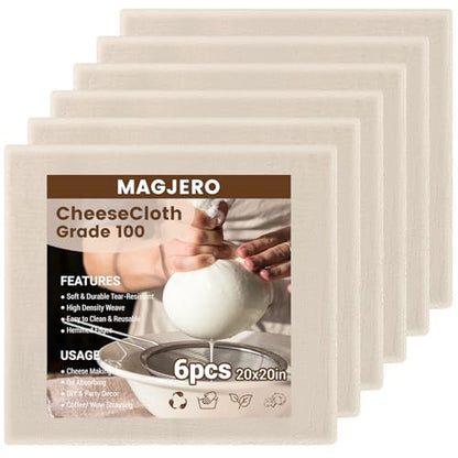 Cheese Cloths for Straining, Grade 100 Cheese Cloth, Reusable Washable Unbleached Pure Cotton Cheesecloth for Cooking and Cheese Making with Hemmed Edge (20x20 Inch-6PCS) - size: 20x20 Inch-6PCS