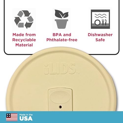 Wide-Mouth Mason Jar Drink Lid - USA Made, BPA-Free, Spill-Resistant for Coffee, Cold Brew & Iced Tea - Fits 3 3/8 in Ball & Kerr Wide Mouth - Pack of 2 - color: Butter