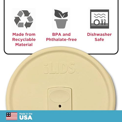Wide-Mouth Mason Jar Drink Lid - USA Made, BPA-Free, Spill-Resistant for Coffee, Cold Brew & Iced Tea - Fits 3 3/8 in Ball & Kerr Wide Mouth - Pack of 2 - color: Butter