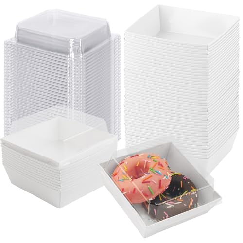 50 Pack Small Charcuterie Boxes with Clear Lids - Disposable Food Containers, 5Inch Dessert Boxes for Presenting and Transporting an Assortment of Meats, Cheeses, Fruits and Other Delicacies. - color: White