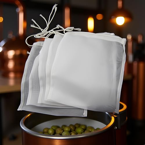 5 Pcs White Nylon Straining Bag - Fine Mesh - Homebrew Beer Wine Cider Dry Hop Beer Brewing Filters and Straining Home Brewing and Wine Making(6 x 7.8 inch(Width x Height)）
