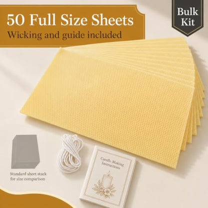 Stakich Candle Making Pure Beeswax Kit, 50 Full Size Sheets - 8 1/8 Inch x 16 3/4 Inch - Comes with Wicking and Instructions - size: 50 Sheets