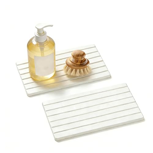 2 PCS Water Absorbing Diatomite Coasters, Stone Drying Mat for Kitchen Counter, Quick Dry Stone Mat Trays for Bathroom Kitchen Counter, Soap Dish Tray Used for Hand Soaps (White-B, 8.3" x 4") - color: White-b