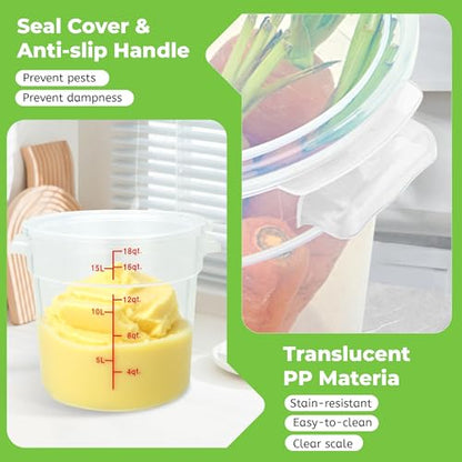 BIEAMA 4 Pack 18 Qt Round Food Storage Containers with Lids, Translucent PP | Include lids, labels, measuring cups and containers with capacity markings for food prep, pantry storage and dough proofing. - color: 18Qt Round-4 Pack