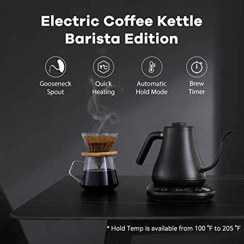 Mecity Electric Kettle Gooseneck Pour Over Kettle ±1℉ Temperature Control Quick Heating Water Boiler for Coffee & Tea & Formula Auto Shut Off Tea Kettle 1200 Watt, 0.8L, Matt Black, Barista Edition - color: Matt Black