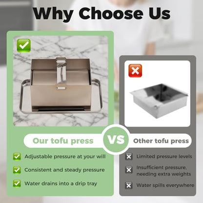 Tofu Press Stainless Steel, Tofu Presser Fast and Efficient Water Removal for Firm Tofu, Easy to Clean & Dishwasher Safe, Comes with Stainless Steel Drip Tray and Cheese Cloth - color: L, with Steel Tray