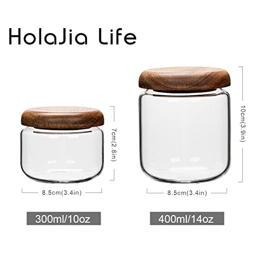Glass Food Storage Containers With Wooden Lids - Small Coffee Jars - Pantry Organization For Overnight Oats, Cereal, Rice, Candy (10oz(300ml))