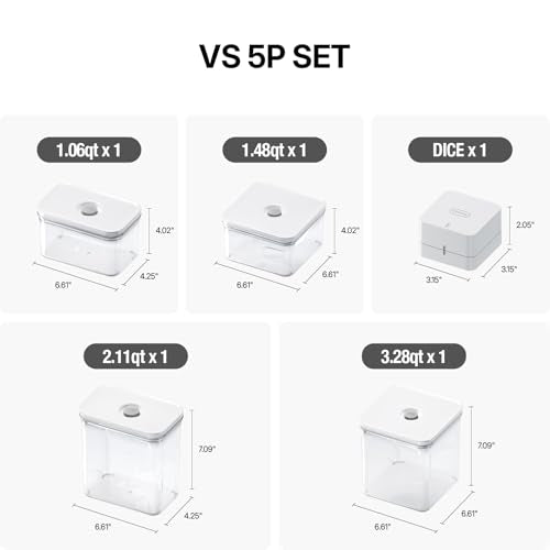 VAKUEN Premium Airtight Food Storage Containers & Vacuum Sealer Machine Starter Set, 4-piece Container with Sealer, 100% Leak Proof,Keep food fresh up to 5 times longer than non-vacuum strorage.
