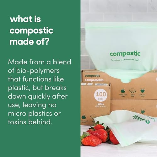 Compostic Compostable XL Sandwich Bags (90 + 10 Count) Everyday Essential — Resealable Zip-Seal, Plant-Based, Home Compostable, Freezer & Microwave Safe, BPA-Free, Non-Toxic, GMO-Free Food Storage Bag - size: 90 Count, style: Sandwich