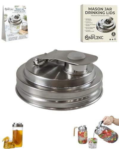 Metal Mason Jar Drinking Lids with Handle Wide Mouth Stainless Steel Glass Canning Supplies Superb Canning Lid Anticracking Leak Proof Seal Flip Cap Cover Airtight Accessories for Drink - color: #2 70mm