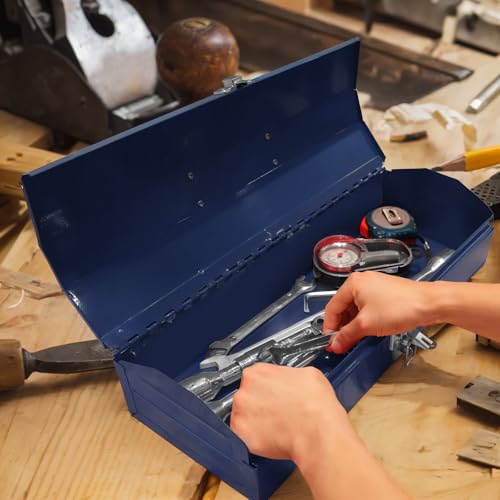 BIG RED 16" Hip Roof Style Portable Small Steel Tool Box with Metal Latch Closure, Blue - color: Blue, size: 16 Inch