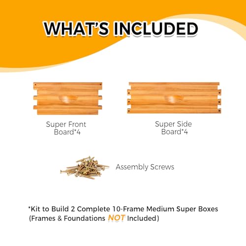 Honey Lake 2 Pack 10-Frame Langstroth Medium Super Beehive Boxes Dipped in Beeswax, Easy Assembly (Without Frames & Foundations)