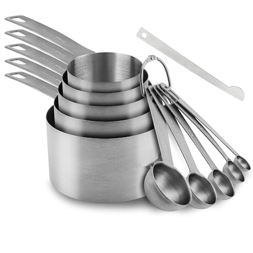 18/8 Stainless Steel Measuring Cups and Spoons Set of 11, Metal Measuring Cups with 1/8 Measuring Cup Set, Dry Measure Cup and Spoon Set for Kitchen and Baking