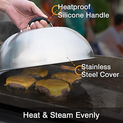 SHINESTAR Cast Iron Griddle Press with 12-Inch Melting Dome for Blackstone, Perfect for Bacon, Burger, Panini, Come with 20-Pack Grease Cup Liners - size: Rectangle