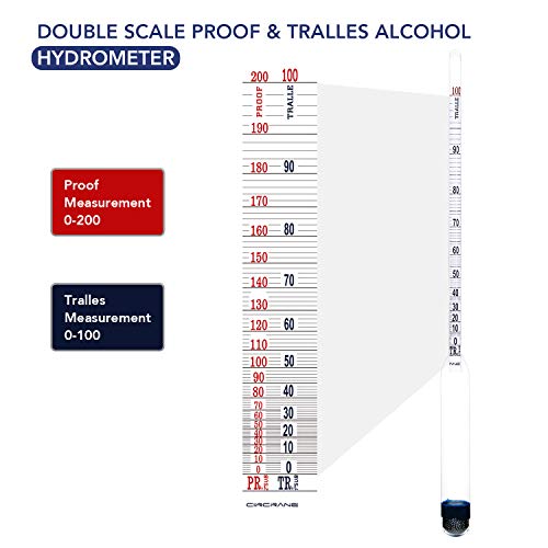Circrane 0-200 Proof & Tralle Alcohol Hydrometer, Accurate Tester for Liquor, Distilling Moonshine Alcoholmeter - style: 0-200 Hydrometer
