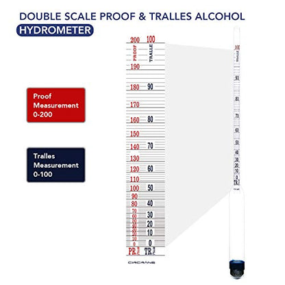 Circrane 0-200 Proof & Tralle Alcohol Hydrometer, Accurate Tester for Liquor, Distilling Moonshine Alcoholmeter - style: 0-200 Hydrometer