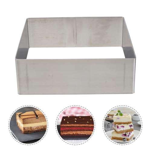 GALPADA Square Cake Ring Mold, 8in Stainless Steel Mousse Mold for Tiramisu (Silver 8 Inch) | Adjustable Scale Markings Cake Ring for Baking Mousse, Tiramisu, Pastries and Desserts - size: Size 8