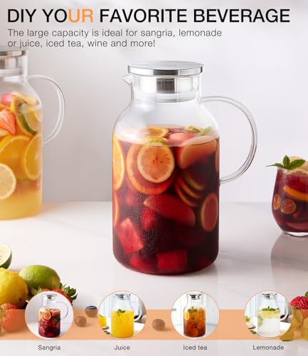 LUNA&MANTHA 1 Gallon Glass Pitcher with Lid and Spout, 128oz Water Pitcher with Handle for Fridge, Large Iced Tea Jug for Juice, Coffee, Sangria, Beverage, Borosilicate Glass Carafe Hot/Cold Drink - color: 1Gallon