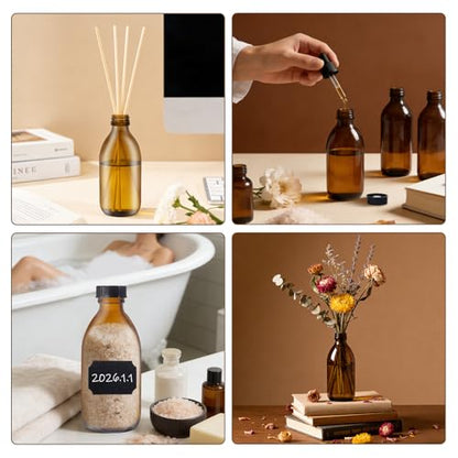 12 Pack 8 OZ Amber Glass Bottles for Vanilla Extract, 250 ML Refillable Empty Dispensing Bottles with Lids for 2nd Fermentation, Kombucha Brewing, Homemade Solutions