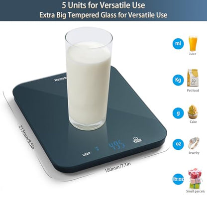 Homebuds Food Scale, 33lb/15kg Digital Kitchen Scale, Weight Grams and Ounces in 1g/0.1oz Precision for Baking and Cooking, LED Display, 3*AAA Batteries Included, Tempered Glass, Blue - color: Blue