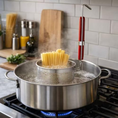 6PCs Mesh Pasta Basket Food Strainer Insert For Pot, Colander with Round Wooden Handle Stainless Steel Mesh Spider Strainer for Pasta Noodles Dumpling Vegetable - size: 5.5inch（diameter）
