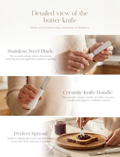 Stainless Steel Butter Knife Spreader with Handle for Kitchen,4 Pack,White | Cheese Knives Set with Porcelain Handle,Dishwasher Safe, for Soft & Hard Cheese, Jam, Cold Butter - style: 4Pack