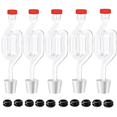 Zazolyne 5ct. S - Shape Airlock with # 6 Stopper 5pcs & Grommets 10pcs,Bubble Fermentation Airlock for Brewing Wine Making Sauerkraut Kimchi (Improved Version) - size: 5pcs Airlock+5pcs Stoppers+10pcs Grommets