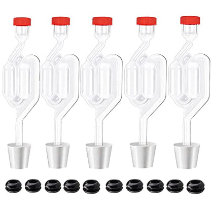 Zazolyne 5ct. S - Shape Airlock with # 6 Stopper 5pcs & Grommets 10pcs,Bubble Fermentation Airlock for Brewing Wine Making Sauerkraut Kimchi (Improved Version) - size: 5pcs Airlock+5pcs Stoppers+10pcs Grommets