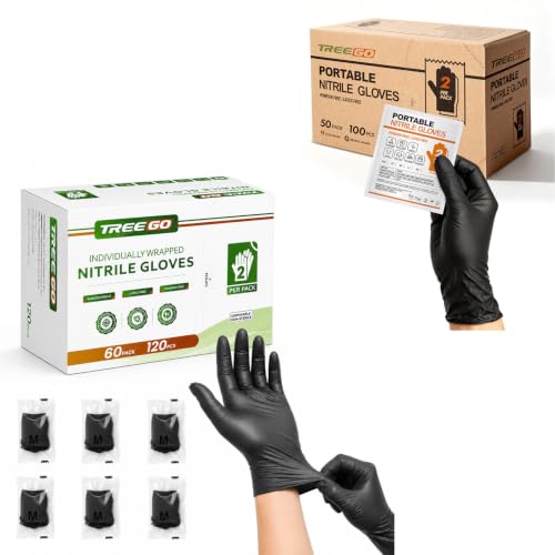 TREEGO Black Individually Wrapped Nitrile Gloves Bundle, Small, 110 Pairs Total, Disposable 5 Mil Latex Free Powder Free Gloves for BBQ, Food Prep, Outdoor Cooking, Catering, Cleaning & Everyday Use
