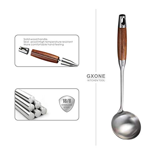 Soup Ladle,304 Stainless Steel Cooking Ladle Spoon Wok Tools with Long Wooden Handle Heat Resistant,Silver/14.6Inch - style: Soup Ladle-wood handle