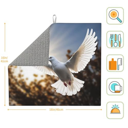White dove flying in the sun Print Dish Drying Mat for Kitchen Counter Ultra Absorbent Microfiber Dishes Drainer Mats Washable Drying Pads for Sinks 16 x 18 In - color: White Dove Flying In The Sun